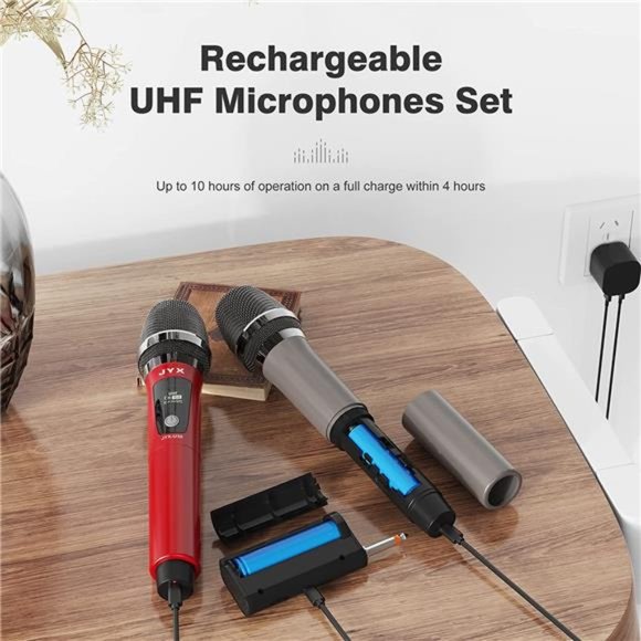 Wireless Microphone, Dual 2 UHF Cordless Mic System with Rechargeable Receiver - Picture 6 of 7